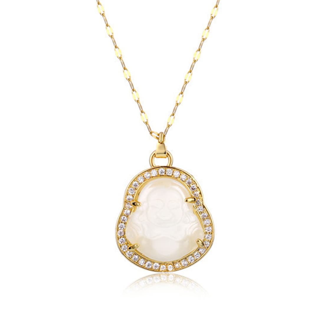 Yifnny Buddha Halskette, Lucky Lachender Buddha Anhnger Halskette Zirkonia Grne Jade Buddha Halskette Buddha Anhnger fr Mnner Damen Glckskette Buddha Schmuck