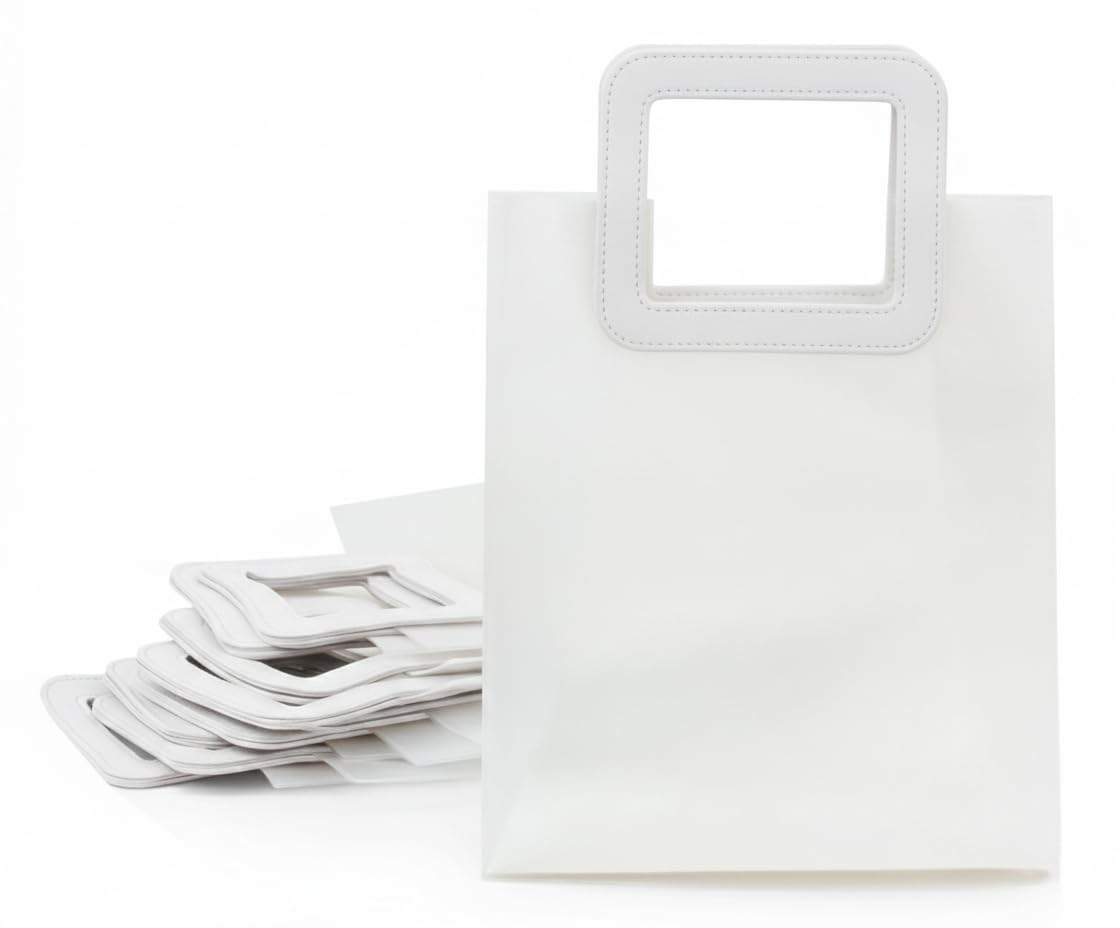 Emartbuy Clear PVC Gift Bags with White Handle – 20 x 10 x 22 cm – Elegant Transparent Handbag Gift Packaging for Weddings, Birthdays & Corporate Gifting – Pack of 96
