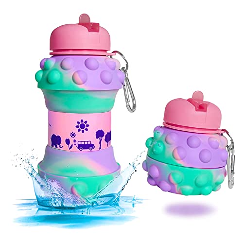 Silicone Collapsible Water Bottles, Kids Water Bottle, Pop Its Water Bottle For Toddlers, Camping Cup With Carabiner, Bpa Free And Leakproof, Travel Water Bottle For Outdoor, Hiking, Gift For Girls #TOP4