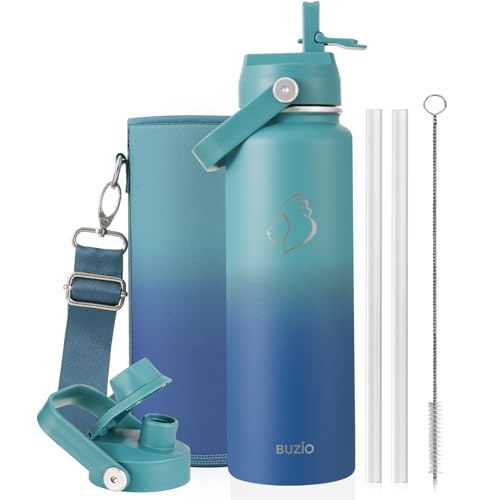 Image of BUZIO 24 oz Insulated Stainless Steel Water Bottle with Straw & Spout Lids