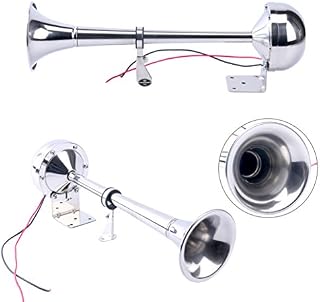 Amarine Made 12v Marine Boat Stainless Steel Single Trumpet Horn, Low Tone, 16-1/8"