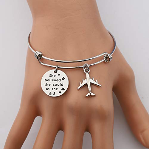 BAUNA Flight Attendant Gift Pilot Gift She Could So She Did Inspirational Bracelets Aviation Jewelry Graduation Gift for Flight School Student (Flight Attendants Bracelet) - Image 5
