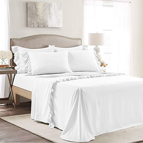 Lush Decor Reyna Ruffle Sheet Set 6 Piece Set Queen, White -Queen Sheets - White Bed Sheets - Queen Size Bed Sheet Set - Coquette Bedroom Decor by Lush Decor - Used condition - US$42.74