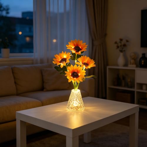 Image of Sunflower Lamp Gifts for Women Cordless Flower Night for Home Decor Wedding | suitable for covered outdoor spaces like covered patio, balcony, cafe, store,wedding tent for ambient decor.