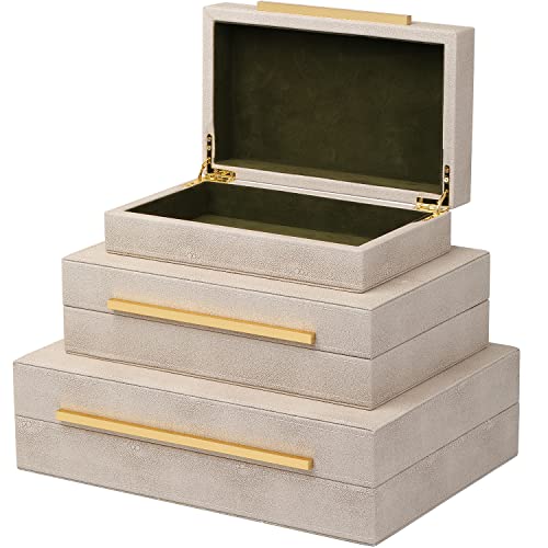 Xigexige Ivory Shagreen Box Leather Set Of 3 Large Modern Decorative Nesting Jewelry Boxes, Stackable Decorative Storage Boxes With Lids For Home Decor Jewelry Box For Womens Mens Jewelry Organizer #TOP2