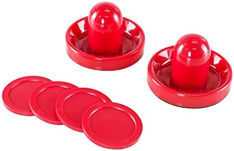 Super Z Outlet Light Weight Air Hockey Red Replacement Pucks & Slider Pusher Goalies for Game Tables, Equipment, Accessories (2 Striker, 4 Puck Pack)