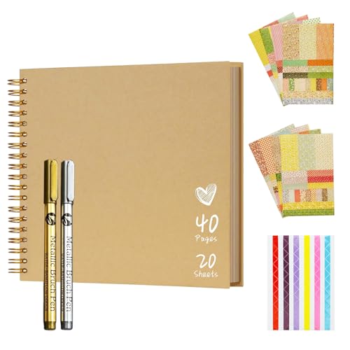 Easyplum Kraft DIY Scrapbook Album, 8x8 Inch Hardcover Memory Book with 40 pages, Brown Paper Photo Album for Family Wedding(brown)