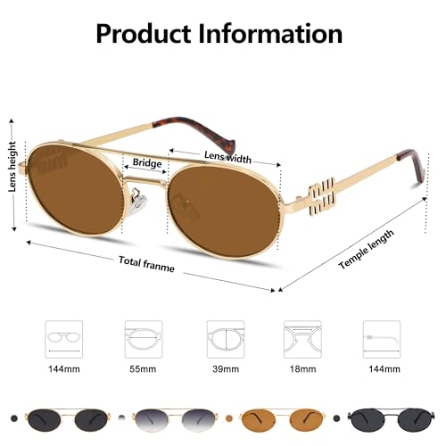Image of Rmerom Retro Gold Metal Oval 90s Sunglasses for Women Small Chic Sunnies