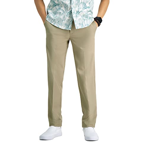 Haggar Men's Cool 18 Pro Slim Fit Flat Front Casual Pant, Tan Lux, 29Wx32L