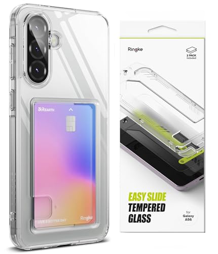 Ringke Fusion Card Compatible with Galaxy A56 5G [Clear] + Easy Slide Tempered Glass Compatible with Galaxy A56 5G [2 Pack]