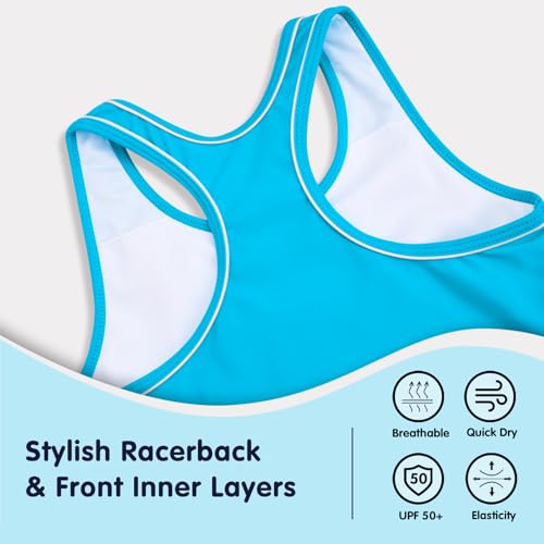 Image of Girls Tankini 2 Piece Swimsuit Racerback with Shorts Quick Dry Bathing Suit for Girls 3-14Y