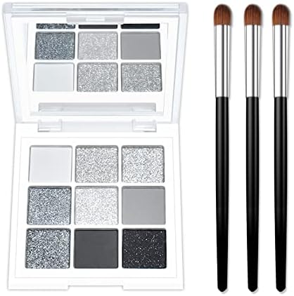 KYDA 9 Colors Smoky Makeup Eyeshadow Palette, Dark Gray&Black Eyeshadow Palette, Pearlescent Matte Cement Gray Color Eyeshadow, with Eyeshadow Brush, 4 Piece Set