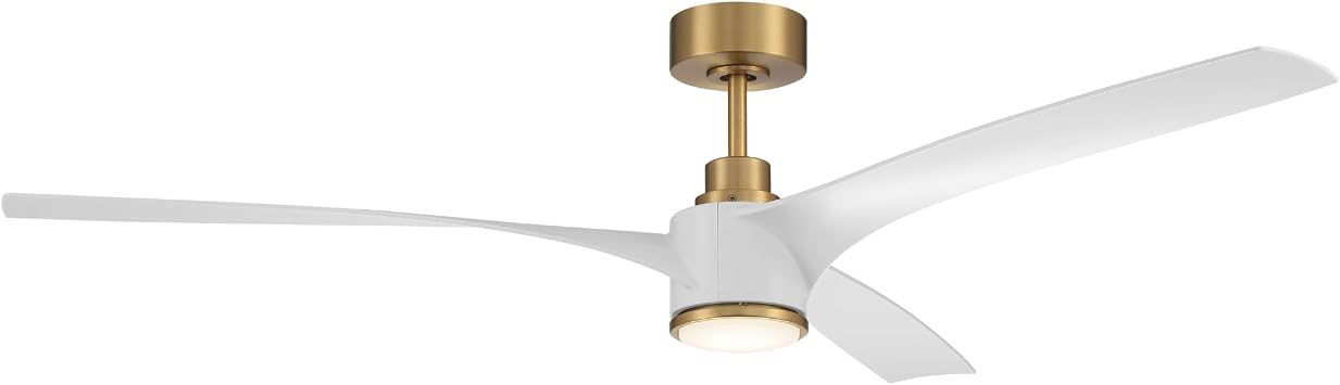 Craftmade PHB60SB3-NWF Phoebe 60 Inch Ceiling Fan | Remote Control Included | Optional Integrated LED Light Kit | Satin Brass Finish with White Blades | Damp Rated | WiFi Sold Separately