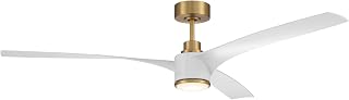Craftmade PHB60SB3-NWF Phoebe 60 Inch Ceiling Fan | Remote Control Included | Optional Integrated LED Light Kit | Satin Brass Finish with White Blades | Damp Rated | WiFi Sold Separately