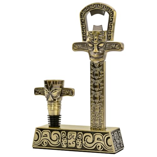 Sanxingdui Bronze Sculpture Wine Opener, Multi-Function Corkscrew for Aged Wine, Zinc Alloy Corkscrew with Stopper, Distinctive Corkscrews and Wine Openers for Home & Gifts (Antique Bronze)