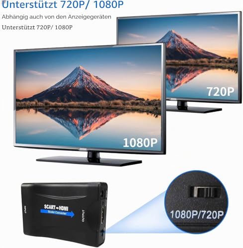 Scart Auf Hdmi Adapter scart Konverter Sie Den Analogen Eingang in Einen 720p/1080p Video Audio Adapter Für HDTV Stb VHS Xbox Ps3 Sky DVD Crt Blu-ray…