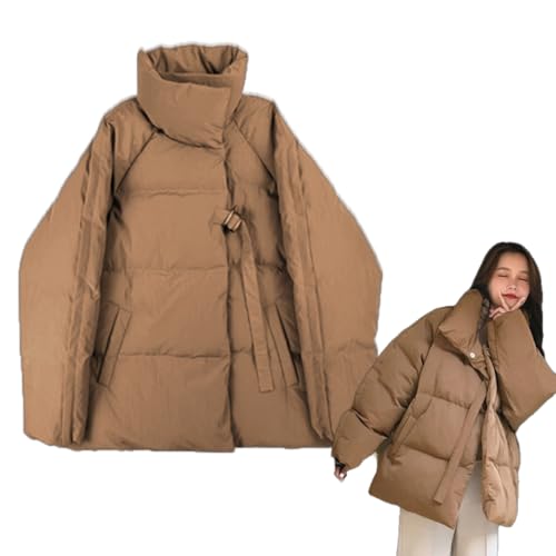 [Vasarhely] ダウンコート レディース 中綿ジャケット ゆったり 折り襟 ショート丈 アウター 秋冬 防寒 コート暖かい 厚手 可愛い カジュアル シンプル 通勤 通学(L カーキ) - Vasarhely - 商品画像