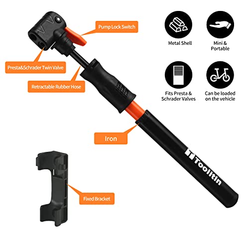 Toolitin Mini Bike Pump, Portable Bicycle Tire Pump With Presta And Schrader, Hand Air Pump Emergency Backup Riding Accessories, For Mtb Bmx Road Bike #TOP1