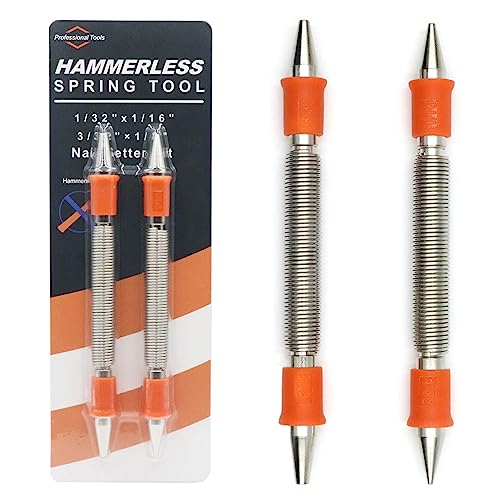 2-Piece Dual Head Nail Setter Kit, Nail Setter Features 1/32-in, 1/16-in, 3/32-in, 1/8-in, Hammerless Nail Set Trim Pak for Wood