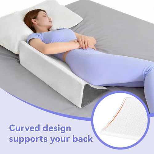 Image of Vekkia Wedge Pillow for Side Sleeping, Ergonomic Back Support Pillow with High-Density Foam for Pregnancy Support, Back Pain, Preventing Bedsores, Surgery Recovery, Removable Cover, White /Gray