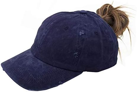 Eohak Ponytail Baseball Hat Distressed Retro Washed Cotton Twill (Blue 2)