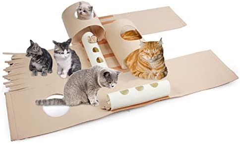 All For Paws Cat Activity Play Mat, Collapsible Cat Tunnels for Indoor Cats, Cat Toy Activity Rug,Interactive Training Scratching Mat Toy for Cats