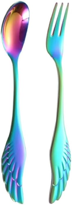 Silverware Set, 1/4/6/8pcs Creative 304 Stainless Steel Wing Handle Spoon Household Spoon Fruit Dessert Fork Stirring Spoon, Home Cutlery Flatware Set(Black Gold,8 Pieces)