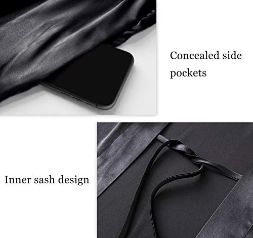 Prodesign Satin Kimono Robe Long Bath Robe With Ostrich Feather Trim Sleepwear Wedding Bridesmaid Robe #TOP5