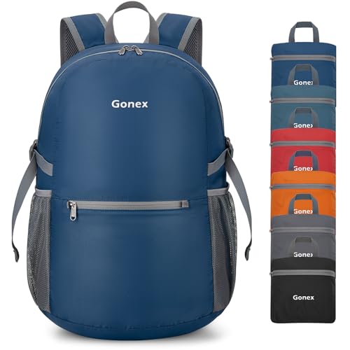 Gonex Ultra Lightweight Packable Daypack Handy Foldable Camping Outdoor Travel Cycling Backpack(Dark Blue)