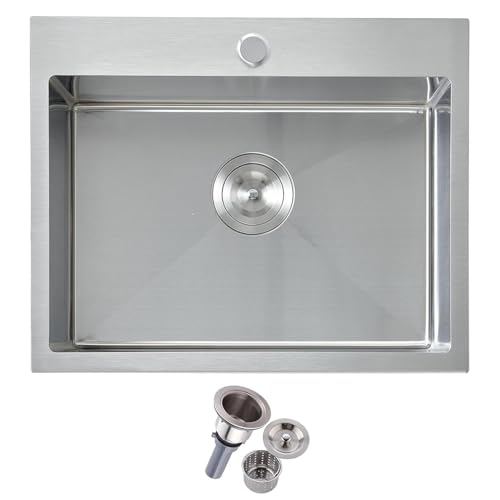 Friho 20&times;16 inch Drop In Kitchen Sink, 20 inch Stainless Steel Top mount Single Bowl Small Bar Sink, Overmount 16 Gauge Handmade Utility Deep Sinks, Brushed Nickel