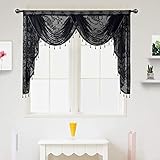 Picture of AiDamai Black Lace Swag Valance for Kitchen Windows Embroidered Beaded Swag Waterfall Valances with Tassels Trims for Living Room Bedroom Rod Pocket 1 Panel (W59 Inch, Black)