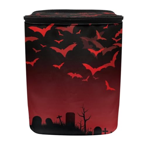 Image of Halloween Red Black Bats Garbage Can /Bag with Lid Organizer and Storage Bag Auto Rubbish Bags Universal Car Accessories Interior Decoration