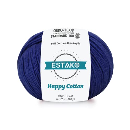 Estako Happy Cotton, 60% Cotton 40% Acrylic Yarn, Soft, Fine/Sport