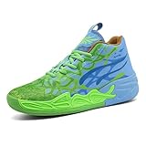 Men's Multicolour High Top Lace Up Breathable Mesh Upper Basketball Shoes With Vibrant Fluorescent Gradient Design Comfort For Basketball Training Court Games Tennis Volleyball Athletic Activities (Blue and Green,9.5)