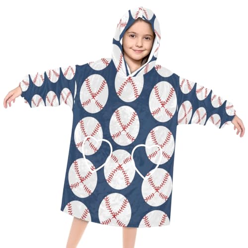 Pardick Wearable Blanket Hoodie for Kids, Modern Baseball Fleece Sweatshirt Blanket Oversized Blanket Sweatshirt with Pocket Flannel Warm Hooded Blanket 6-10 Year Old Girl Boy Gift, One Size