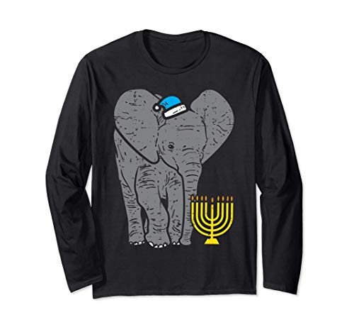 Jewish Elephant Menorah Hanukkah Chanukah Animal Lover Gift Maglia a Manica