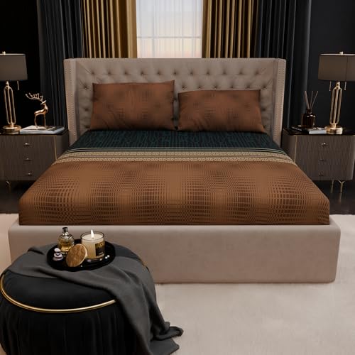 Image of Stoa Paris 100% Bamboo Cotton King Size Fitted Bedsheet with 2 Pillow Covers, 200TC Bedding Set, Breathable, All-Season Comfort, Home Decor, Imperial Grandeur - Amazonite Splendour(182cmx198cm+30cm)