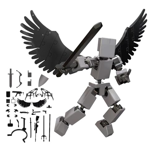 Mini Hip Hop T13 Action Figure, with Stand and Wings, Rich Accessory Package, Lucky 13 R&B Action Figure,Multi-Joint Movable Robot, PVC Model Full Body Mobile Robot Desktop Decoration