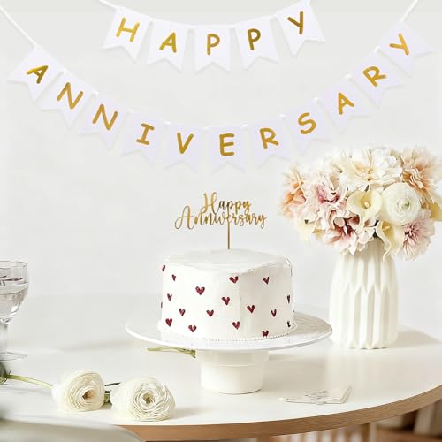 Image of Happy Anniversary Banner Balloons Wedding Love Party and Background Indoor Outdoor Decorations (Banner+Toppers)