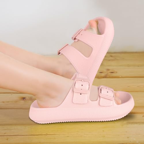 Tsukare Kids Buckle Cloud Slides丨Boys Girls Slip On Sandals丨Youth Shower Flip Flops Beach Pool Shoes Eva Adjustable Summer Slippers(Pink,Size 3-4 Big Kids) thumb #6