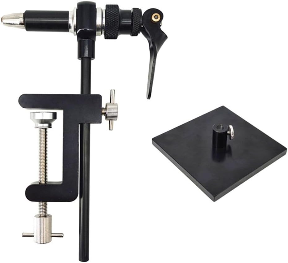 Fly Tying Vise and Base with 360-Degree Rotating Hook Holder, Steel Fishing Fly and Jig Lure Making Tool with Table Clamp for 2/0-24# Hooks, Black（D）