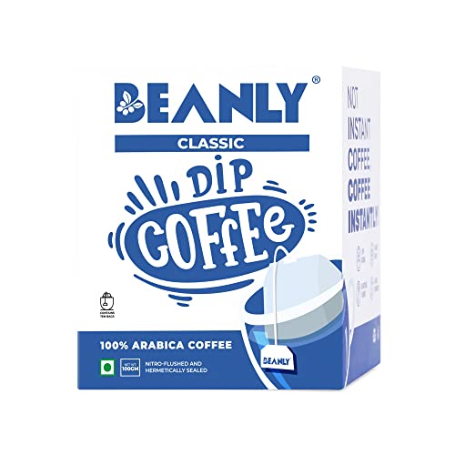 Image of Beanly Classic Roast Ground Coffee Dip Bags | 10 Bags - Makes 10 Cups | Hot Brew - Have it as Black Coffee or With Milk | 5 Min Brew - No Equipment Needed | Travel Pack | Medium Roast | 100% Arabica