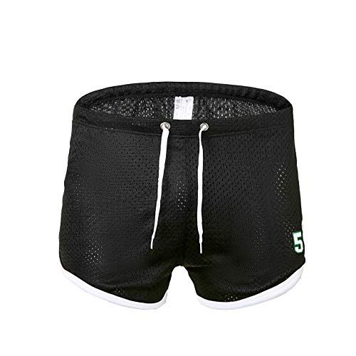 Mens Drawstring Shorts Underwear Mesh Breathable Boxer Briefs Male Loose Fit Sports Athletic Quick Dry Boxer Trunks Black #TOP23