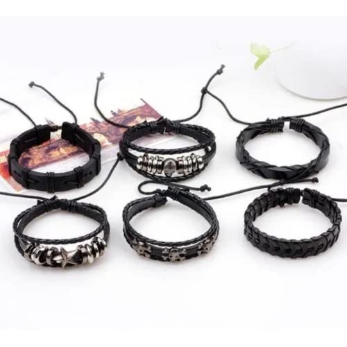 Kit de Pulseiras de Couro Masculina Caveira