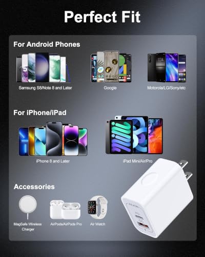 Image of USB-C Charger Block 20W Dual Port with USB-A and USB-C, 2 Pack | Fast Charging Box, Dual Port Phone Plug, Multi Pack, 20W Power Adapter, USBA & USBC Cube Wall Outlet for Apple iPhone Android