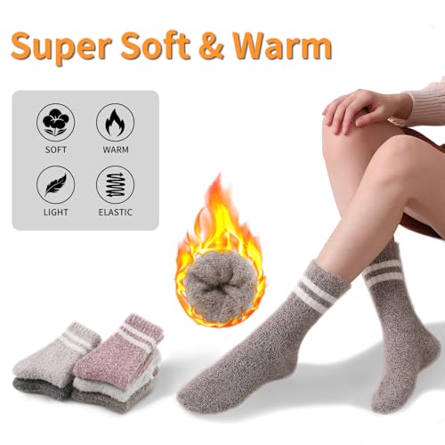 Image of SISOSOCK 5 Pairs Fuzzy Soft Cozy Comfortable Socks for Women, Casual Sleep Comfy Socks, Perfect Warm Winter Gifts for Women