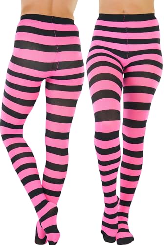 Image of ToBeInStyle Women's Wide Horizontal Contrast Stripe Tights Opaque Hosiery