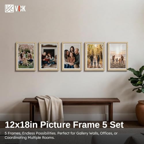 Image of VCK 12x18 Frame 5 Pack, Natural Wood, 11x17 Mat, Glass, for Poster Prints