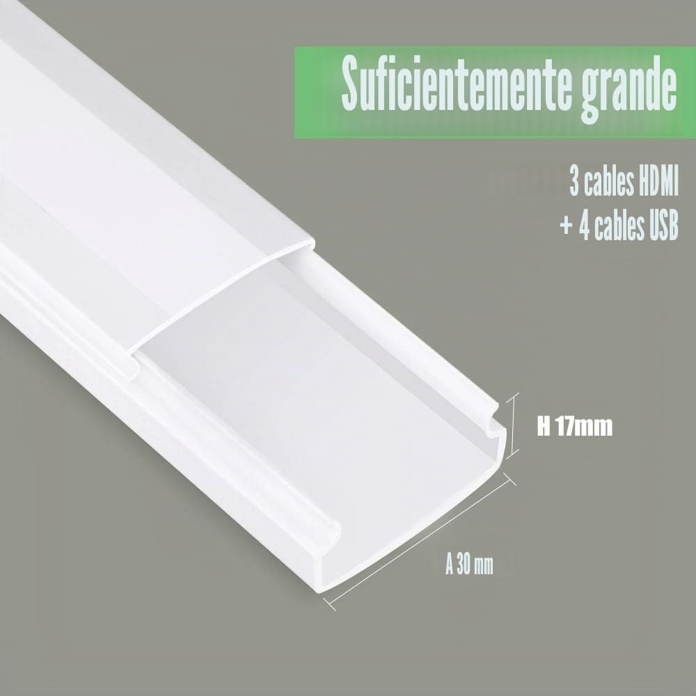MUDEELA Canaleta de Cables autoadhesiva de PVC, 320 cm, para Ocultar Cables, para Todos los Cables de alimentación en el hogar y la Oficina, 8 Unidades de 40 x 3 x 1,7 cm
