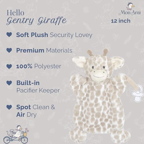 Image of MON AMI Gentry Giraffe Pacifier Holder & Security Blanket - 12 Inches Soft Plush Hand Puppet for Babies | Multi-Functional Soothing Toy, Pacifier Keeper & Travel Buddy for Newborns & Infants